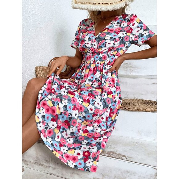 Women's floral print short-sleeved dress - Picture 4 of 5